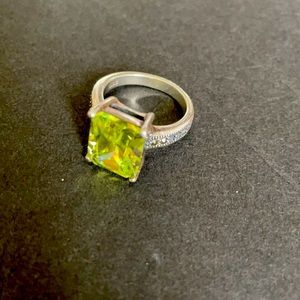 925 Silver Ring with Peridot Green like Stone ring. Stamped 925